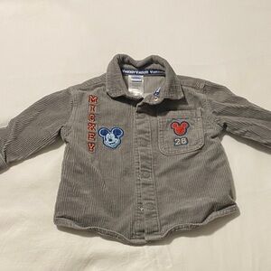 Gray Corduroy Jacket with Mickey Mouse Embroidery